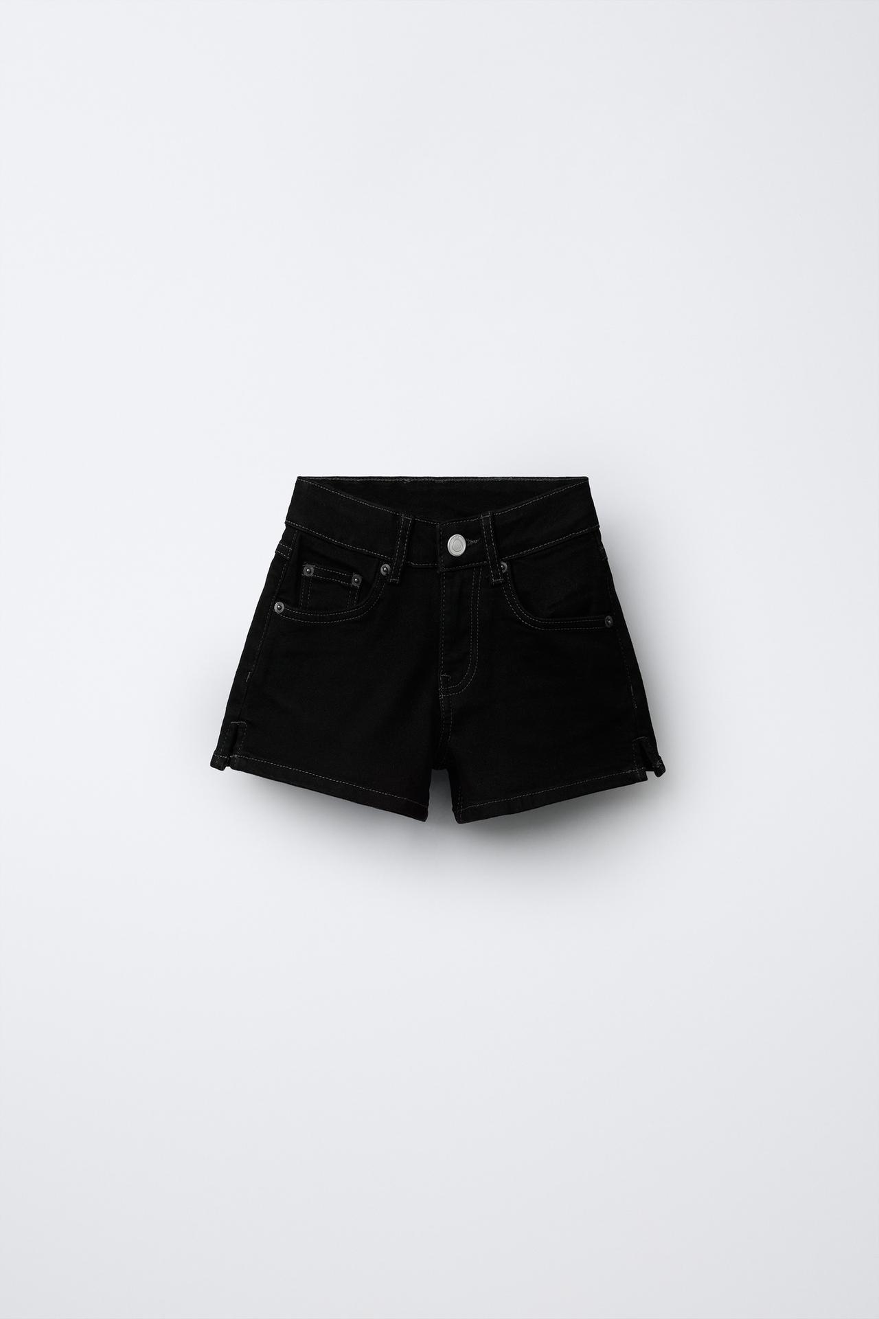 TOPSTITCHED DENIM SHORTS — Black