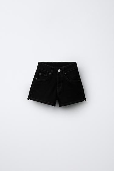 TOPSTITCHED DENIM SHORTS — Black 1