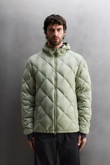 ÁO KHOÁC LÔNG VŨ 100% LÔNG CÓ MŨ TRÙM ĐẦU - Màu xanh nhạt từ Zara