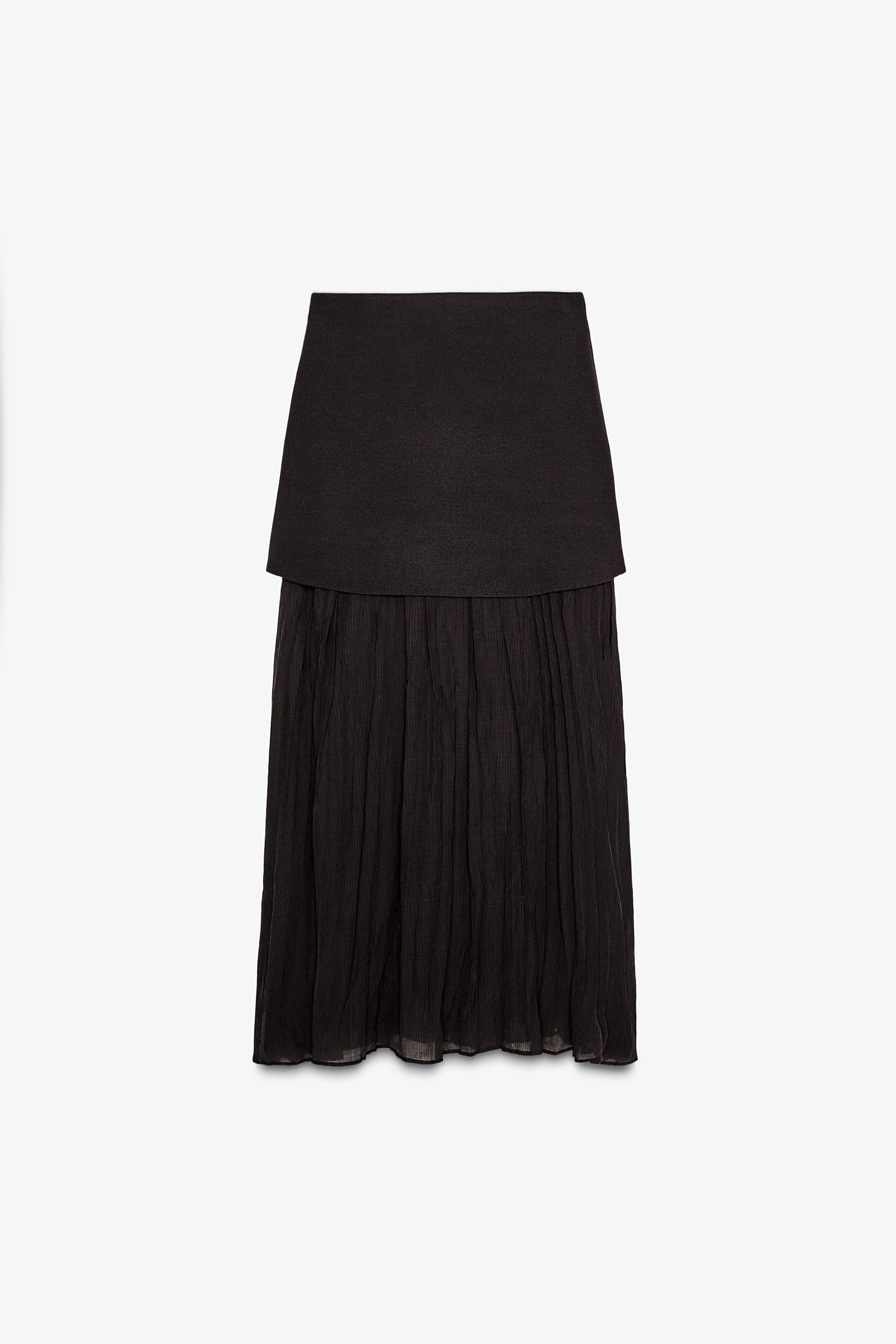 MIXED PLEATED KNIT SKIRT - Brown | ZARA United States