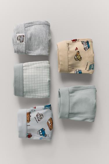 Zara 2-6 歲/5 件裝汽車圖案四角內褲 - 多色