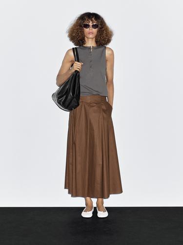 Zara Long box pleat skirt - Mink marl