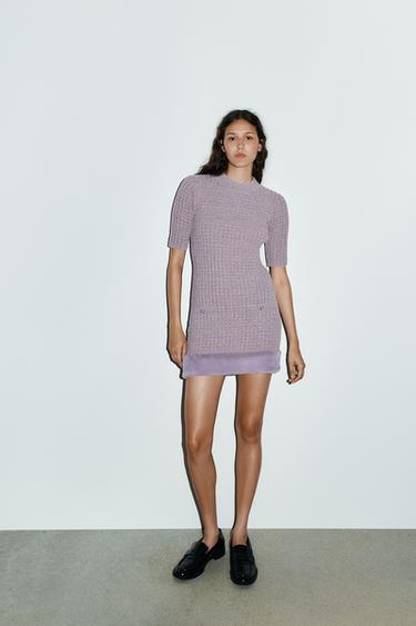 Zara TEXTURED FAUX FUR DRESS - Purple - Image 0