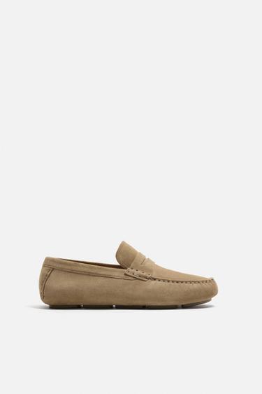 CASUAL LEATHER LOAFERS - Taupe Grey by Zara