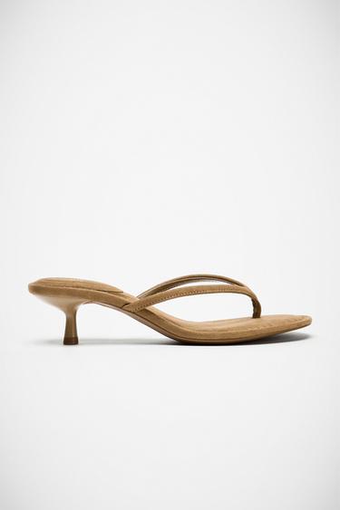 Zara SUEDE-EFFECT HEELED SANDALS - Brown