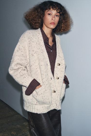 Zara PINCHITA OVERSIZED KNIT CARDIGAN - Sand / Marl