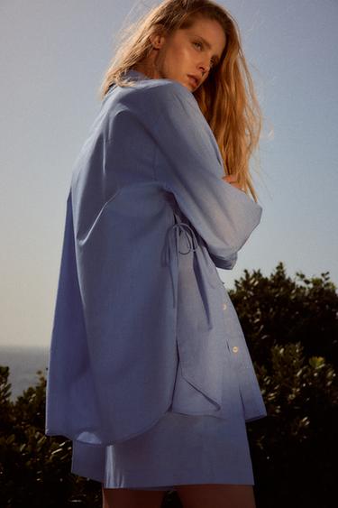 SHIRT WITH SIDE TIES - Blue / Lavender by Zara - Image 0