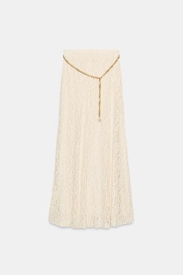 JUPE MI-LONGUE CEINTURE CHAÎNE - Écru de Zara - Image 4
