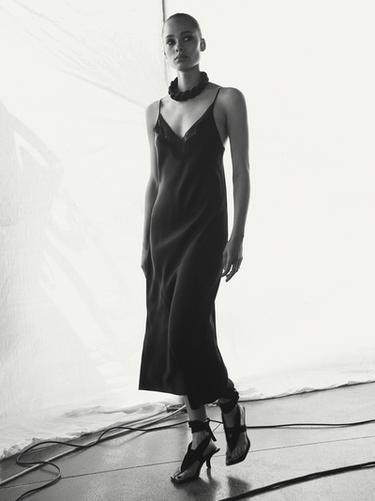 Zara Long Satin Slip Dress - Black
