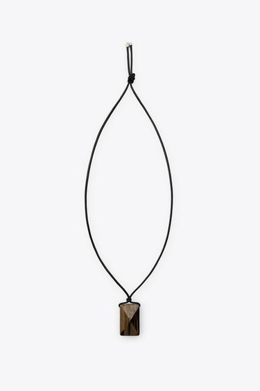 LEATHER CORD STONE NECKLACE - Brown by Zara