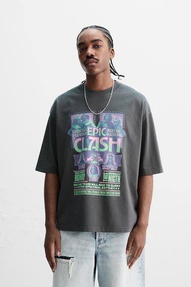 CONTRAST PRINTED T-SHIRT - Anthracite grey by Zara