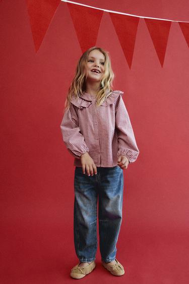 CAMISA CUELLO BOBO ONDULINA CUADRO VICHY - Rosado oscuro de Zara