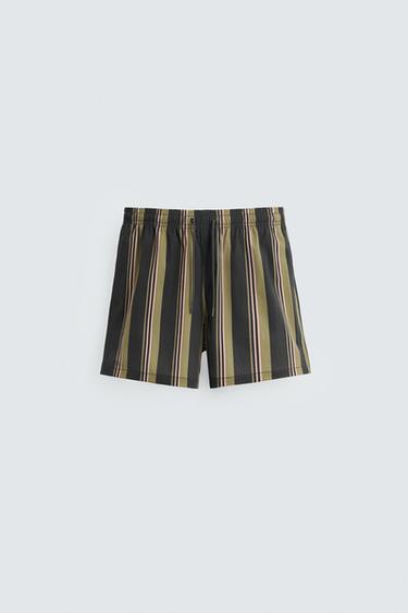 Zara STRIPED MID-LENGTH SWIMSUIT - Khaki