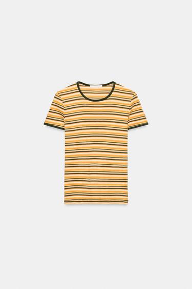 РАИРАНА ТЕНИСКА С КОНТРАСТЕН КАНТ - Жълто от Zara