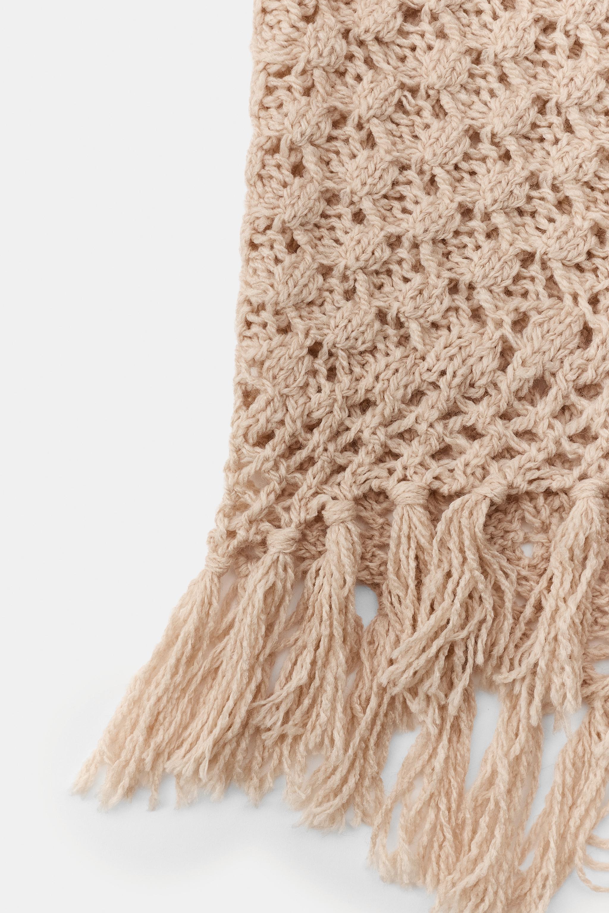 OPENWORK FRINGED SHAWL
