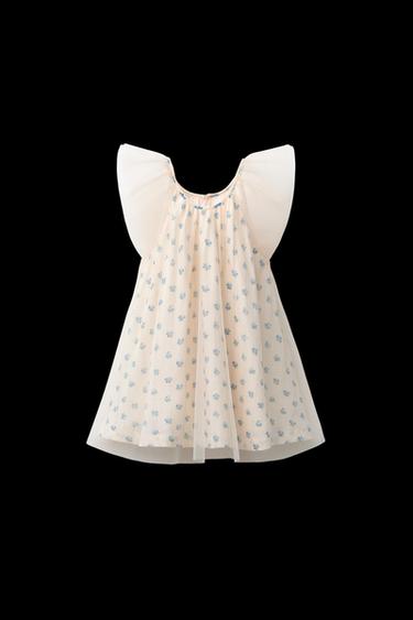 KLEID MIT TÜLL-MATERIALKOMBINATION UND BLUMENMUSTER - Cremefarben von Zara - Bild 0