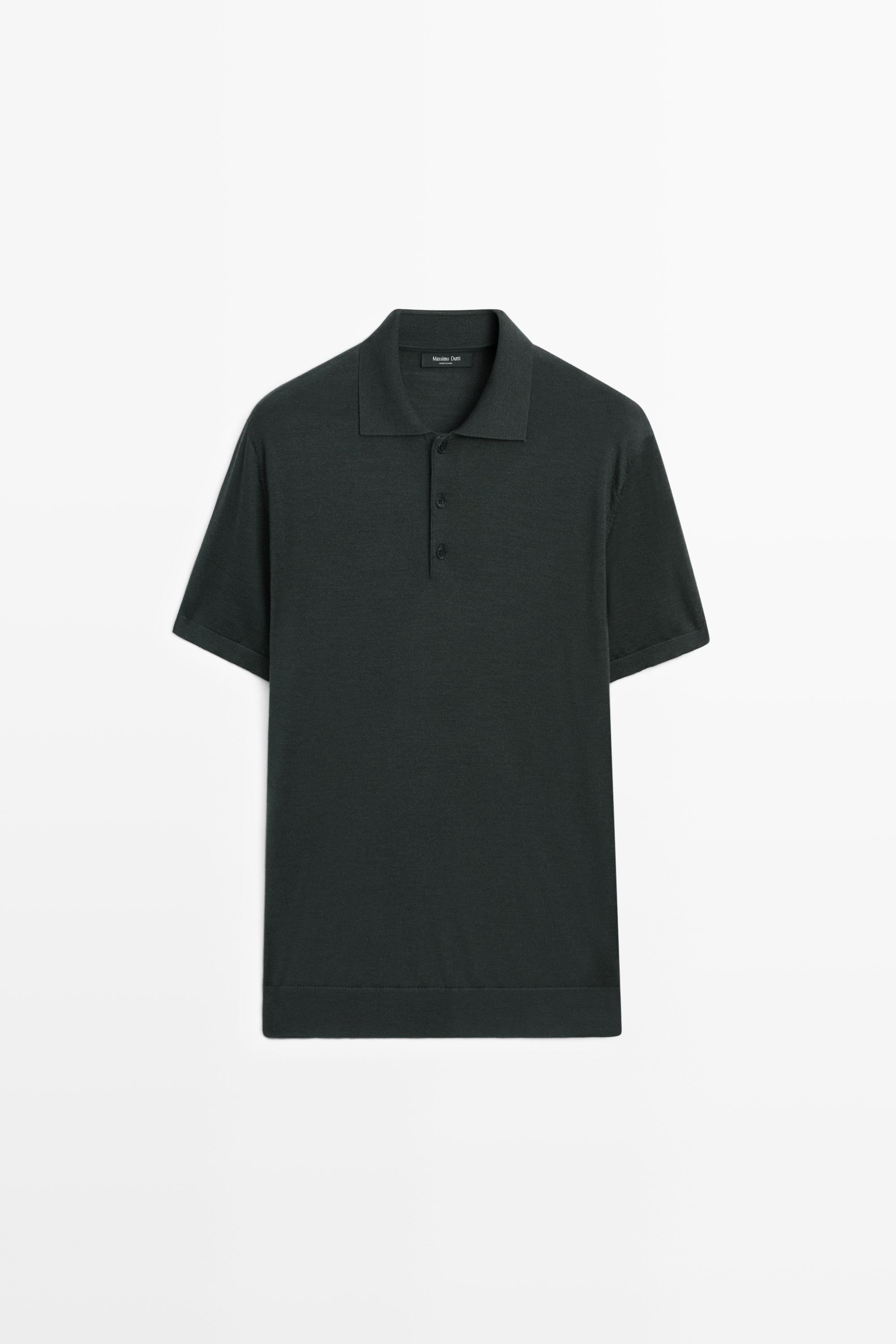 Wool blend knit polo shirt