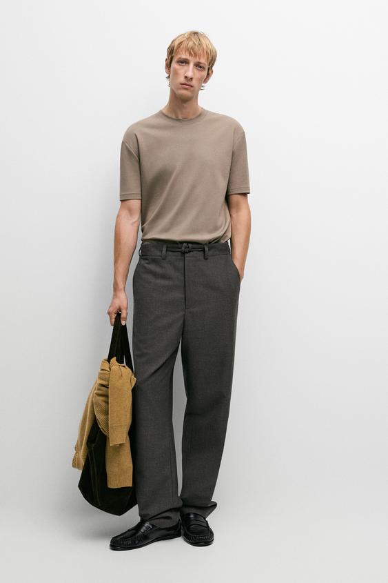 Zara Short sleeve seam detail T-shirt - Light tan - Image 0