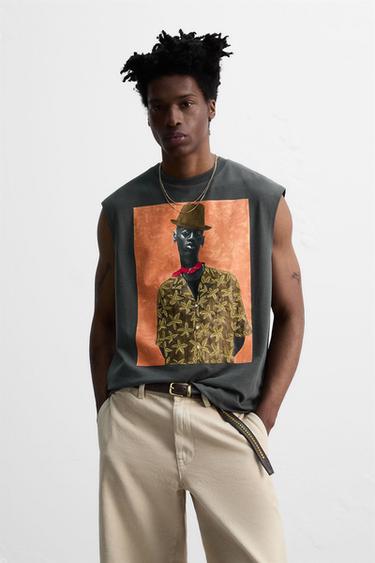 PRINTED & EMBROIDERED TANK TOP © OTIS KWAME KYE QUAICOE - Grey by Zara