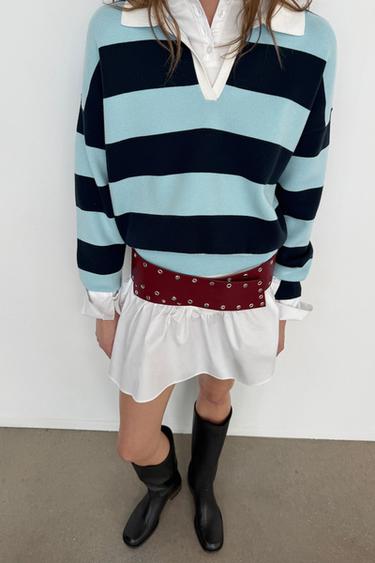 STRIPED KNIT POLO SHIRT - Blue by Zara