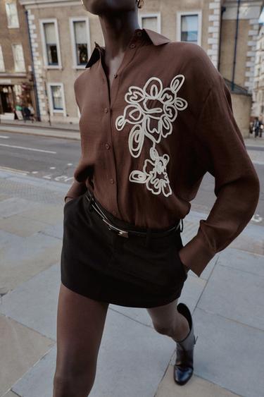 TEXTURED FLORAL SHIRT - Brown by Zara - Image 3
