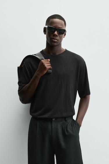 Zara HEMP - VISCOSE T-SHIRT - Black