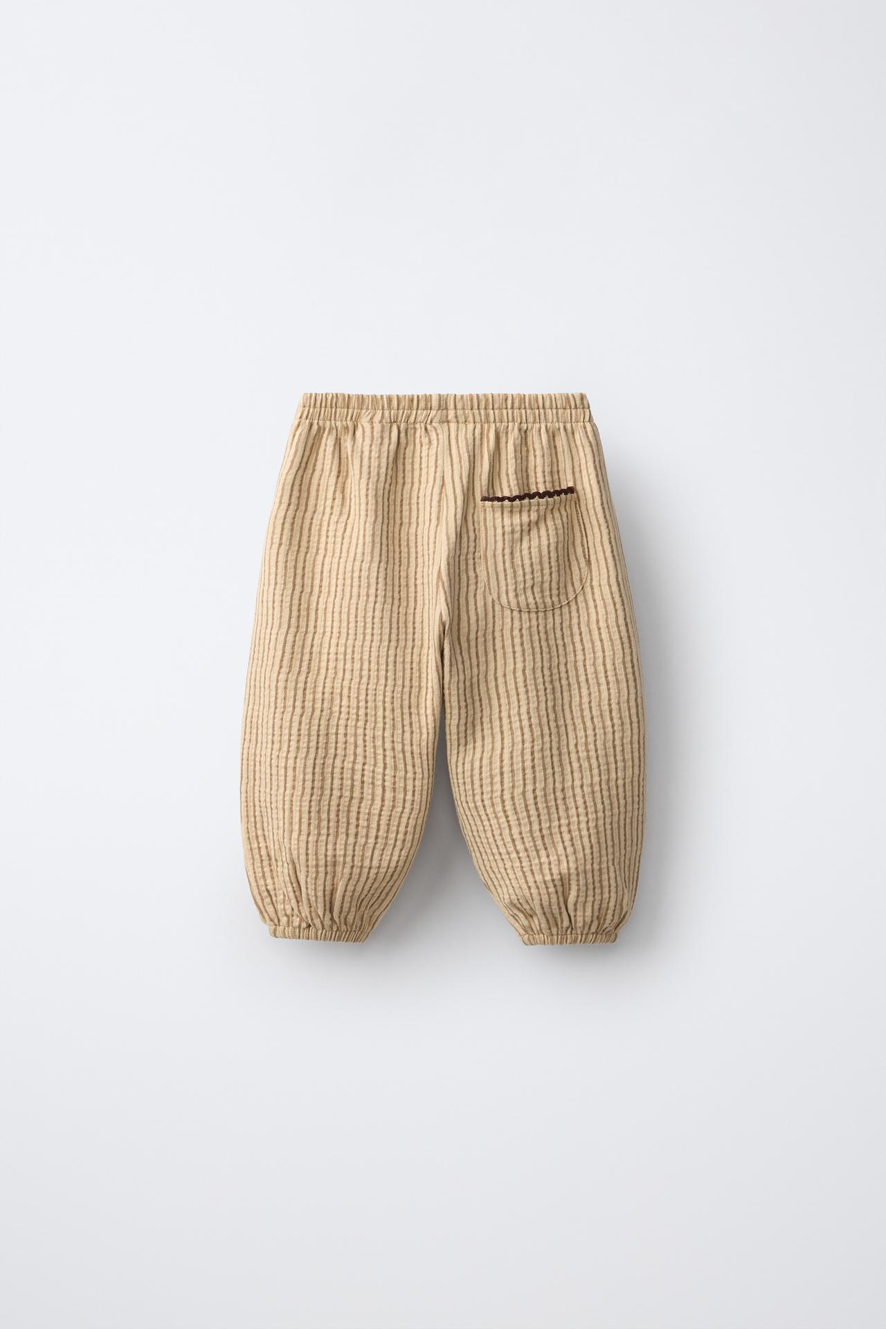 TEXTURED STRIPED PANTS — Ocher