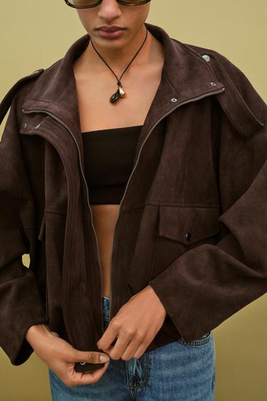 VESTE EFFET DAIM AVEC PATTES - Marron chocolat de Zara - Image 3