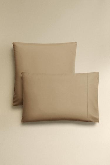 Zara （300 紗支密度）鑲邊棉緞枕套 - 沙色