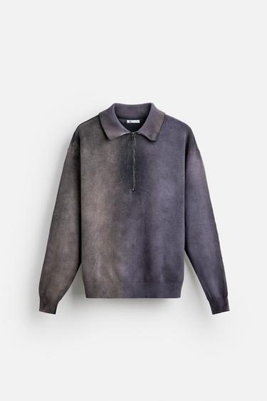 Zara TEXTURED WASHED KNIT POLO - Purple