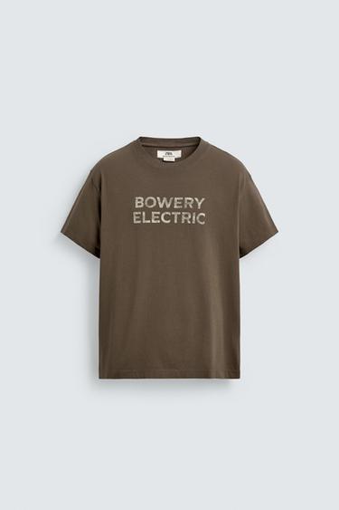 RELAXED FIT FADED SLOGAN T-SHIRT - Khaki by Zara