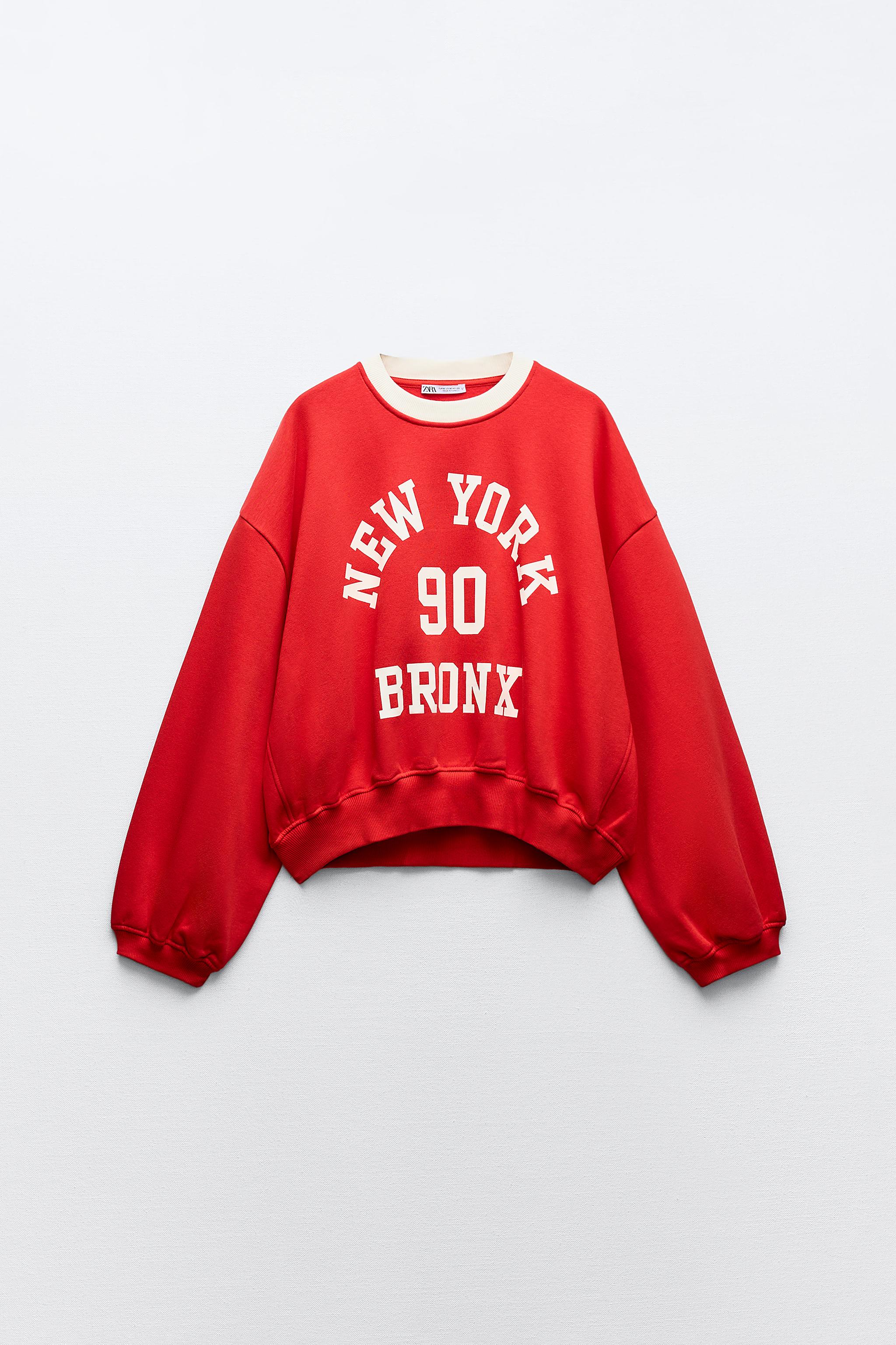 RIB COLLAR TEXT PRINT SWEATSHIRT - Red | ZARA United States