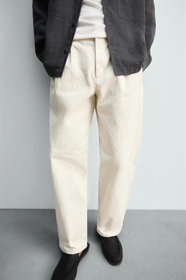 PANTALON PLIS CHEVRONS - Écru de Zara - Image 5