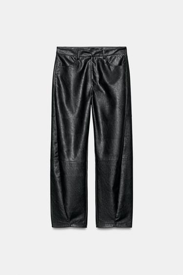 PLEATED LEATHER EFFECT TROUSERS - Black by Zara - Image 0