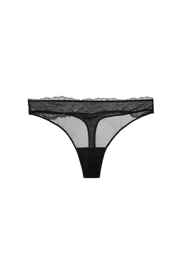 Zara VISCOSE LACE THONG - Black - Image 0