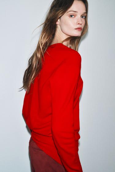 100% EXTRA-SOFT WOOL V-NECK JUMPER - Red by Zara - Image 4
