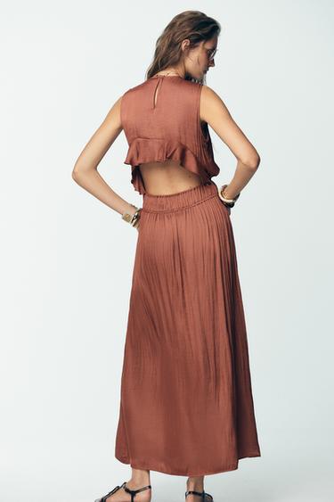 ROBE MIDI SATINÉE VOLANT DOS - MARSALA de Zara - Image 3