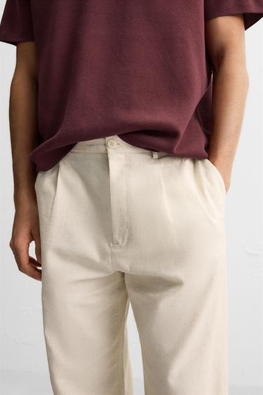 PANTALON COTON - LIN PLIS - Beige clair de Zara - Image 4