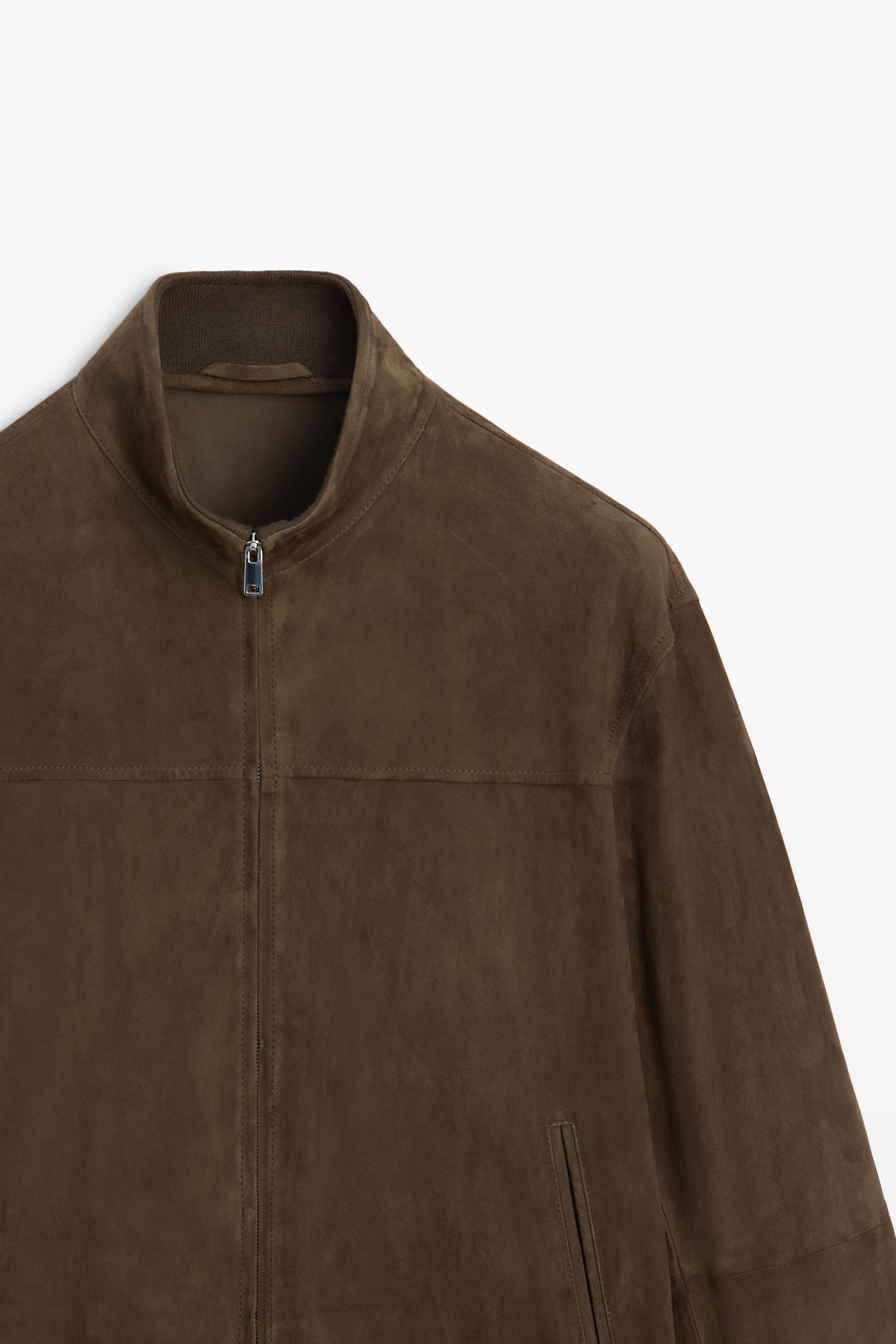 Blouson bomber en cuir et daim