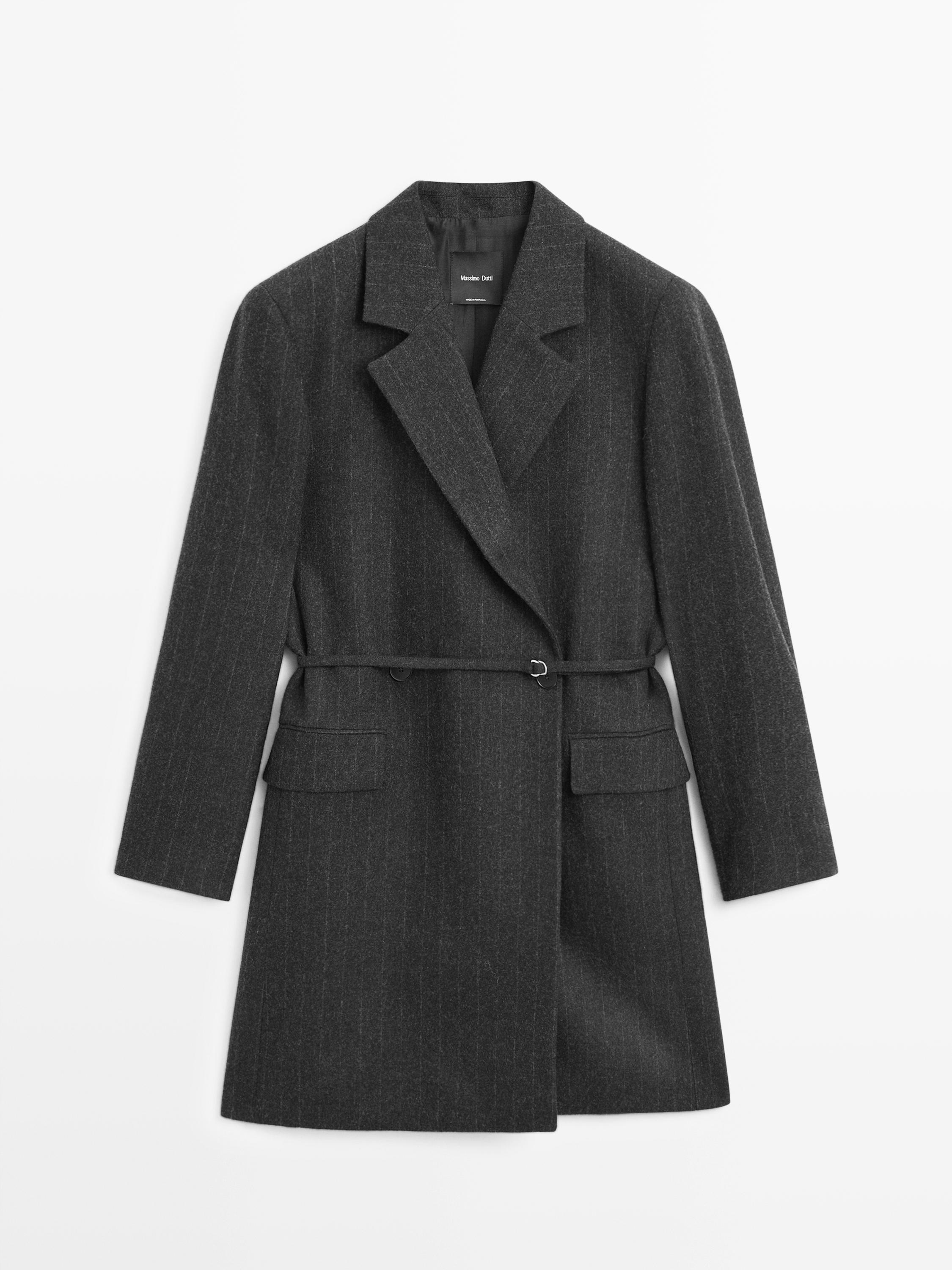 Blazer long à rayures en laine mélangée