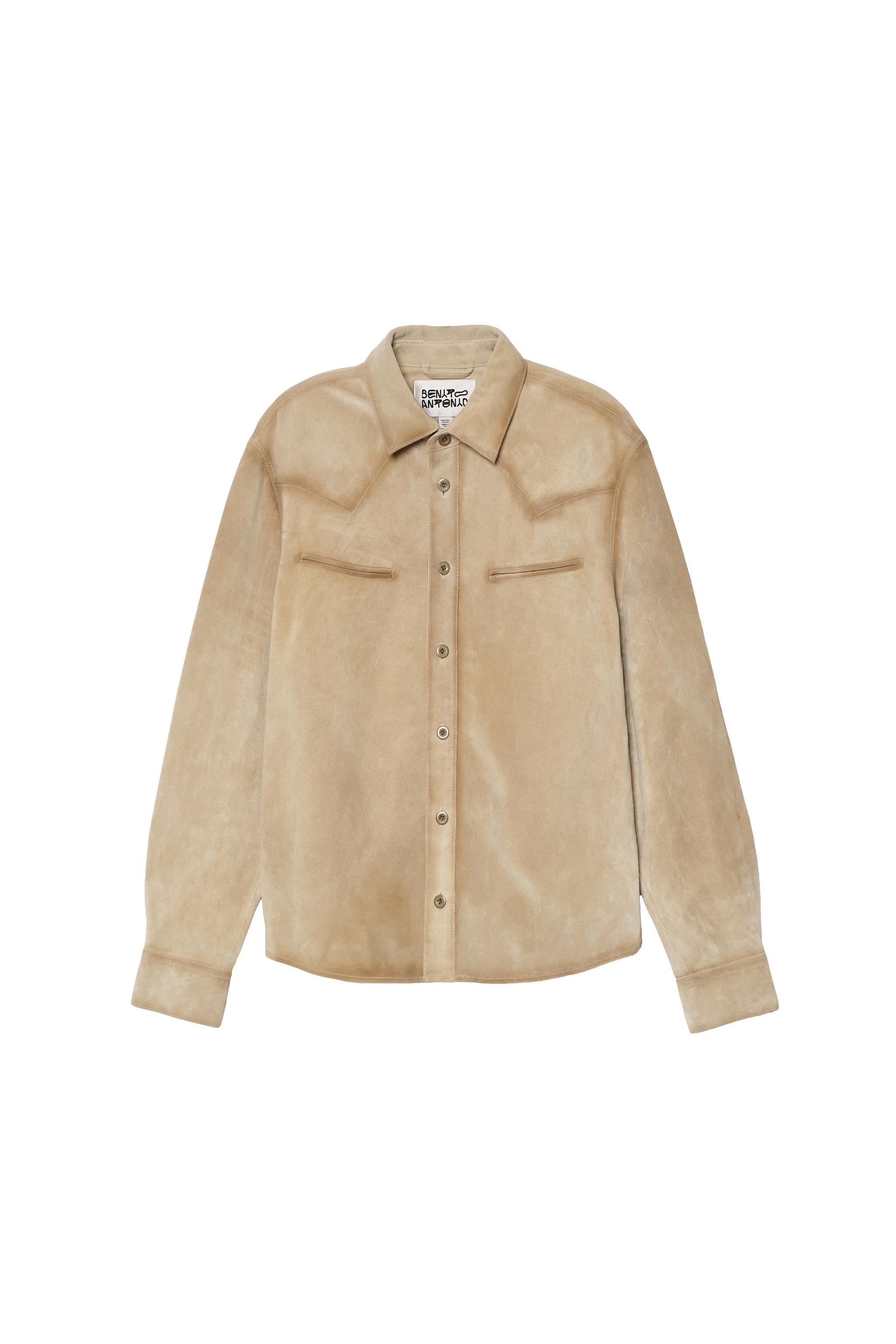 REGULAR FIT SUEDE LEATHER OVERSHIRT — Brown / Taupe