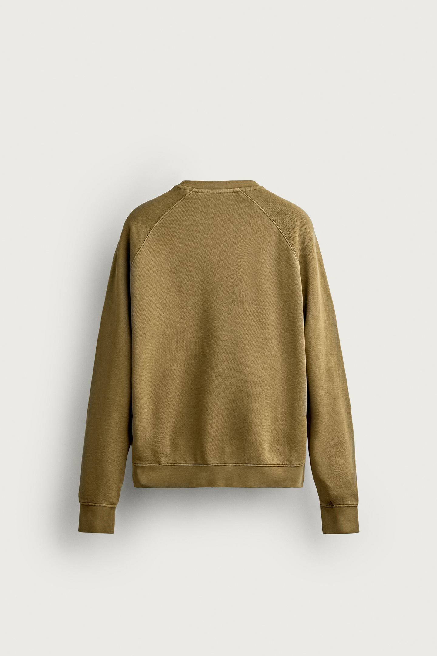 Мужские толстовки Zara Regular Fit Crew Neck, цвет: Оливковый зелёный — фото 7
