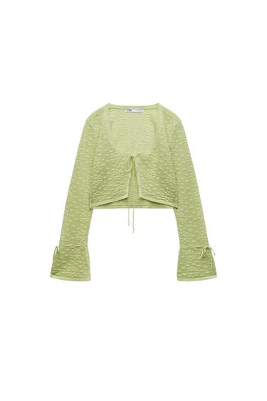 KNIT METALLIC THREAD CROPPED CARDIGAN