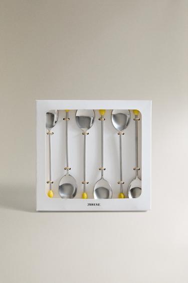 PACK OF STEEL LEMON DESSERT SPOONS (PACK OF 6) - Yellow by Zara - Image 3