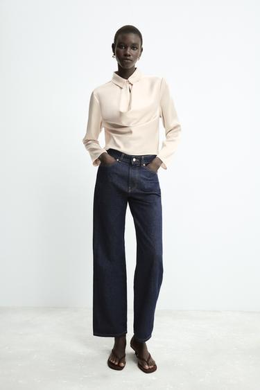 Zara SATIN EFFECT BLOUSE WITH VENT - Sand