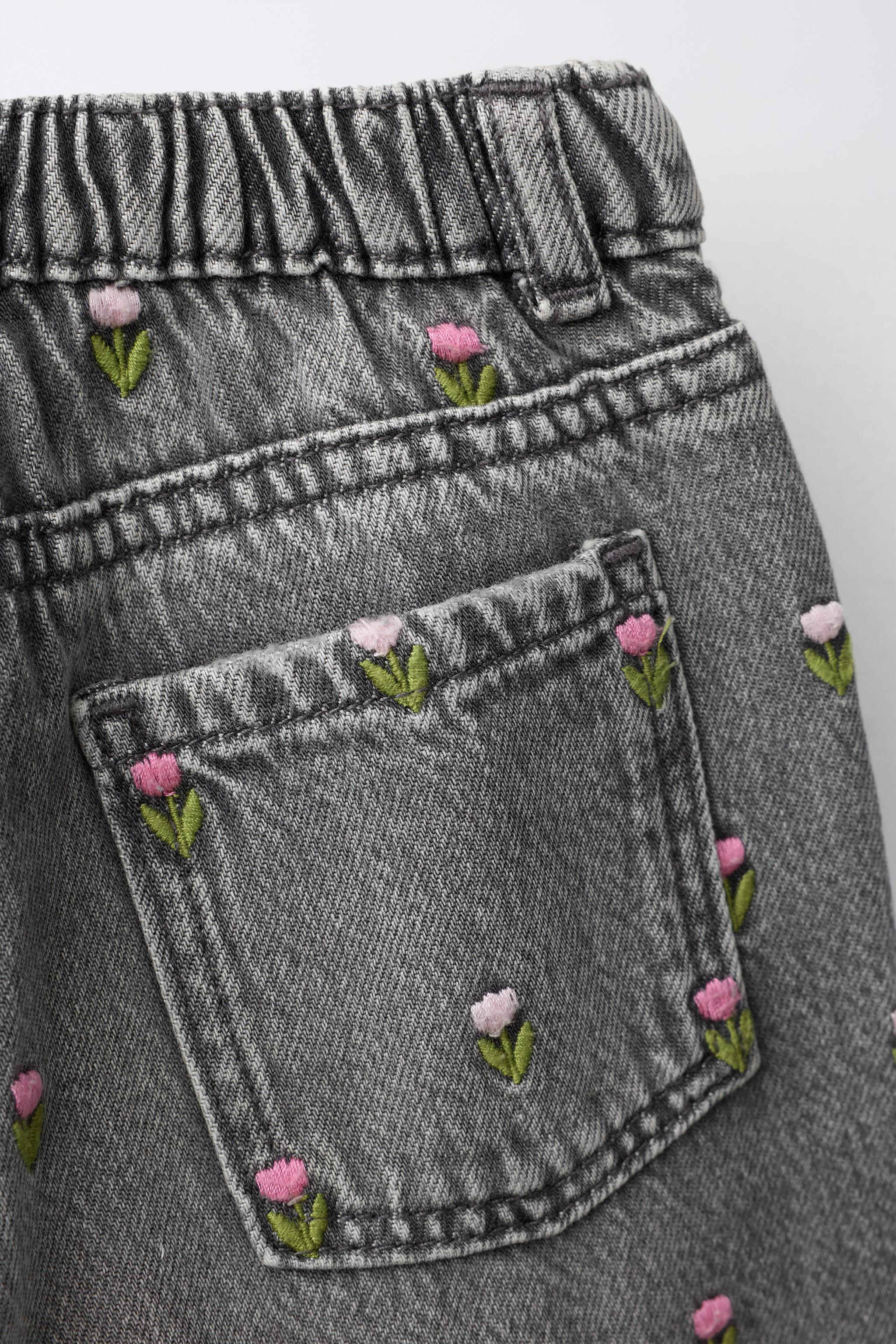 Детские джинсы Zara TULIP EMBROIDERED CULOTTE JEANS — фото 5