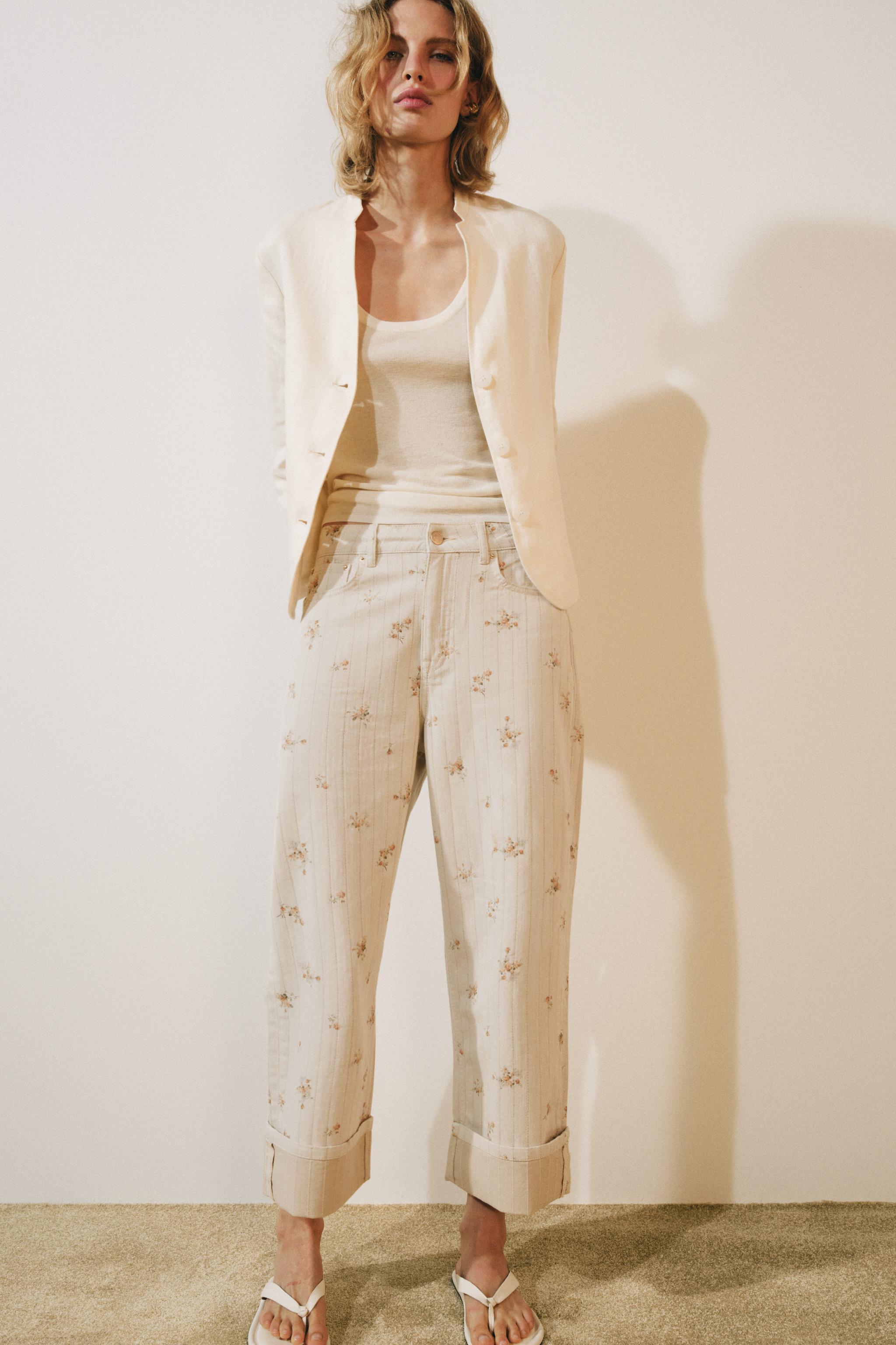 Женские джинсы Zara ZW COLLECTION MID-RISE TAPERED FLORAL JEANS — фото 7