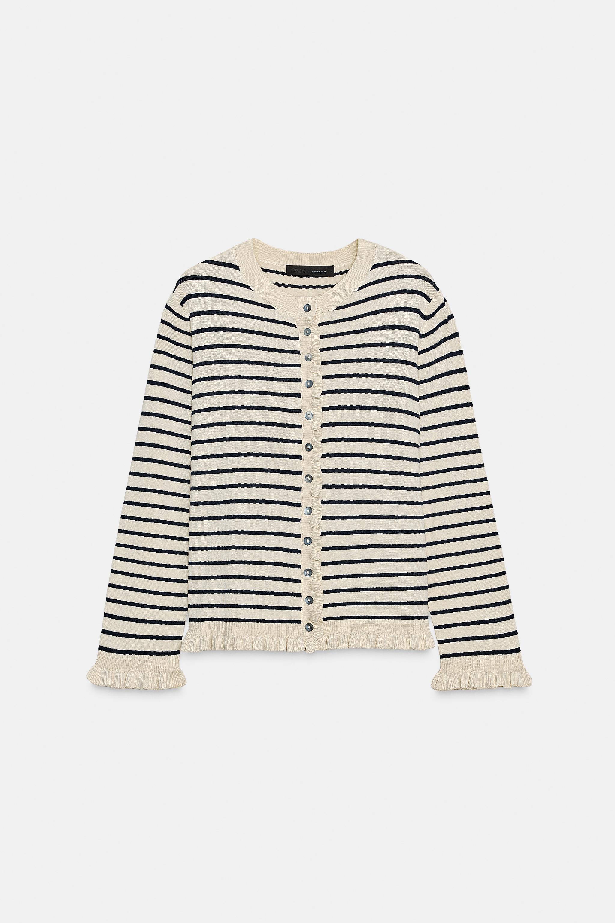 RUFFLE TRIM CARDIGAN - striped | ZARA United Kingdom