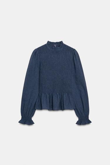 SMOCKED SHIRT - Blue by Zara - Image 7