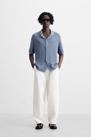 PLEATED DENIM CHINO TROUSERS - Oyster-white by Zara - Image 0